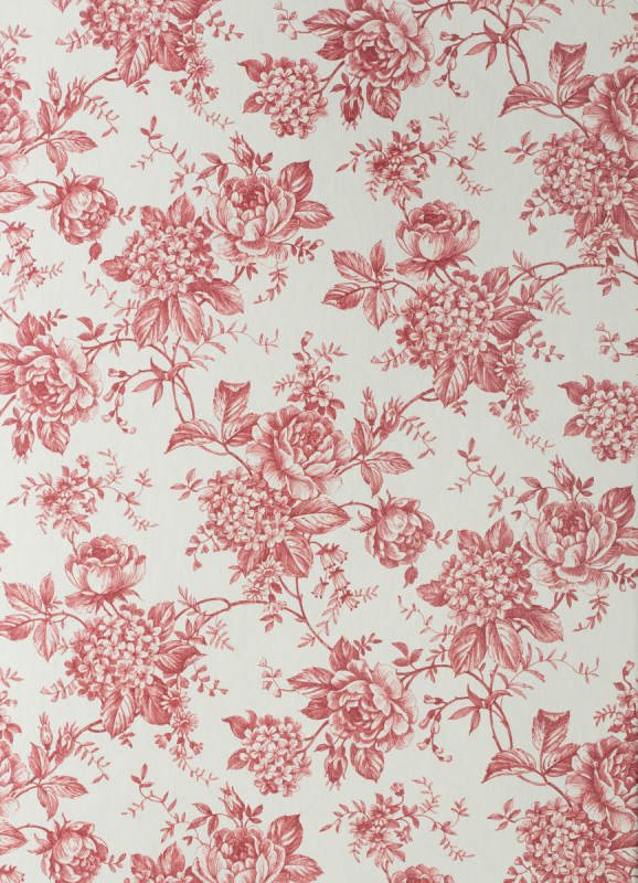 Das klassische Blumenmuster der Brautkleidbox Red Vintage Flowers wird in den Farben Bordeaux und Elfenbein kombiniert.